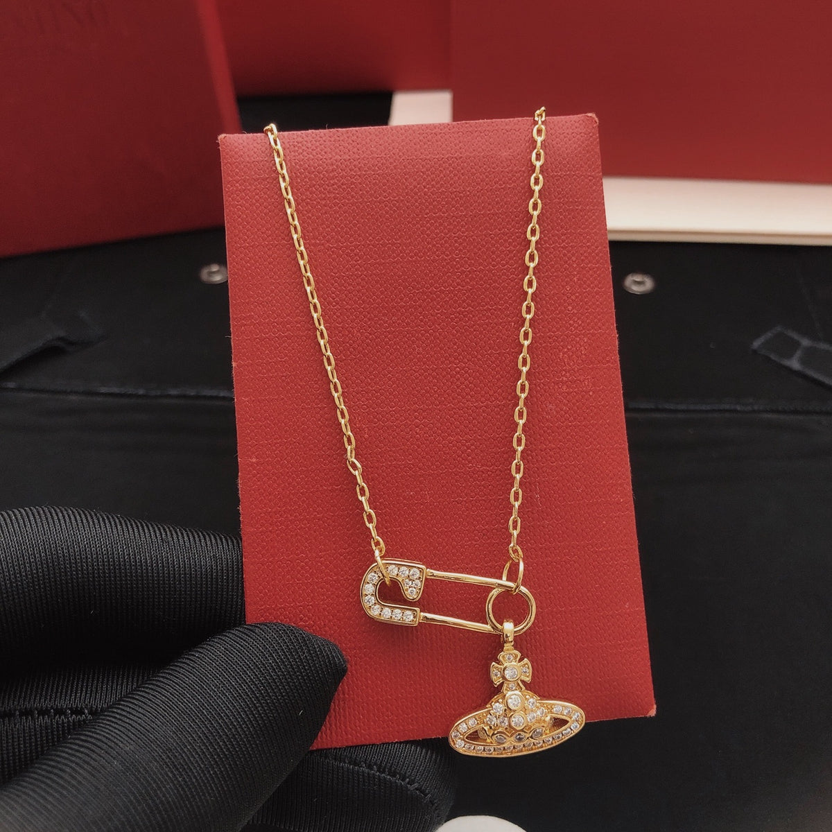 Orb Pendant Necklace in Polished Metal-Tone – Design 035 front product view