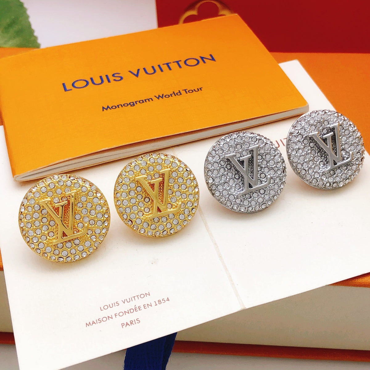 Round Stud Earrings in Gold-Tone – Design 004 styled product view