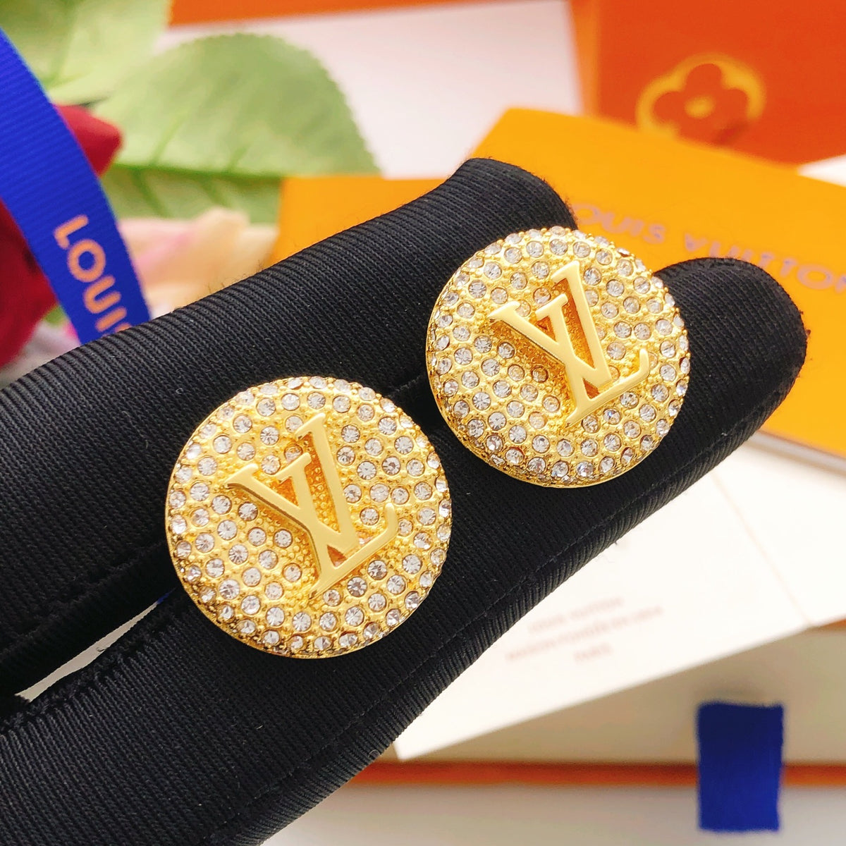 Round Stud Earrings in Gold-Tone – Design 004 front product view