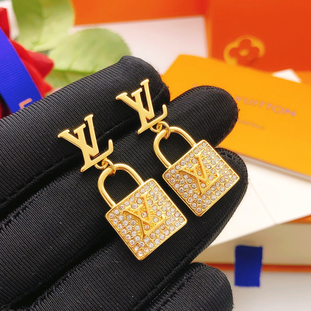 Lock Stud Earrings in Gold-Tone – Design 005 main product view