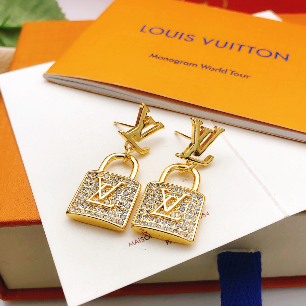 Lock Stud Earrings in Gold-Tone – Design 005 front product view