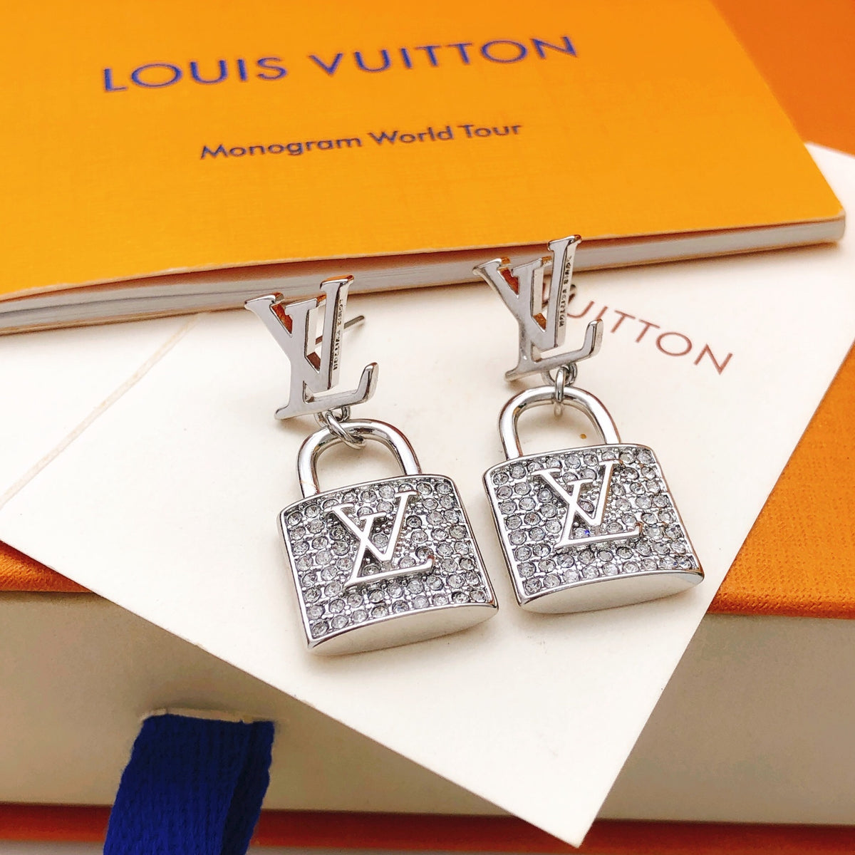 Lock Stud Earrings in Gold-Tone – Design 001 front product view