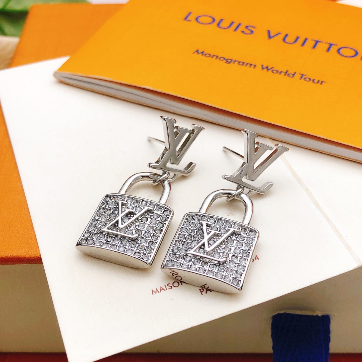 Lock Stud Earrings in Gold-Tone – Design 001 detail view