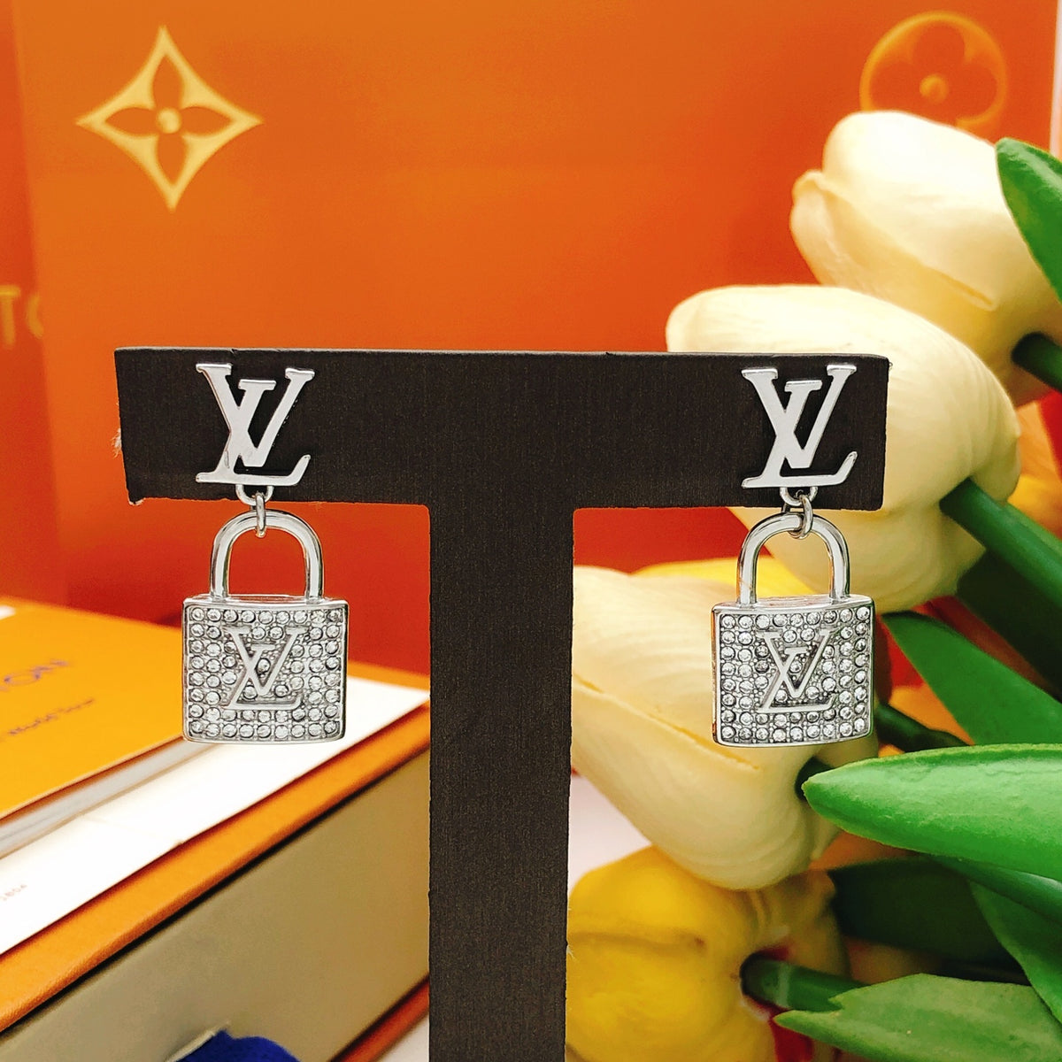 Lock Stud Earrings in Gold-Tone – Design 001 close-up detail