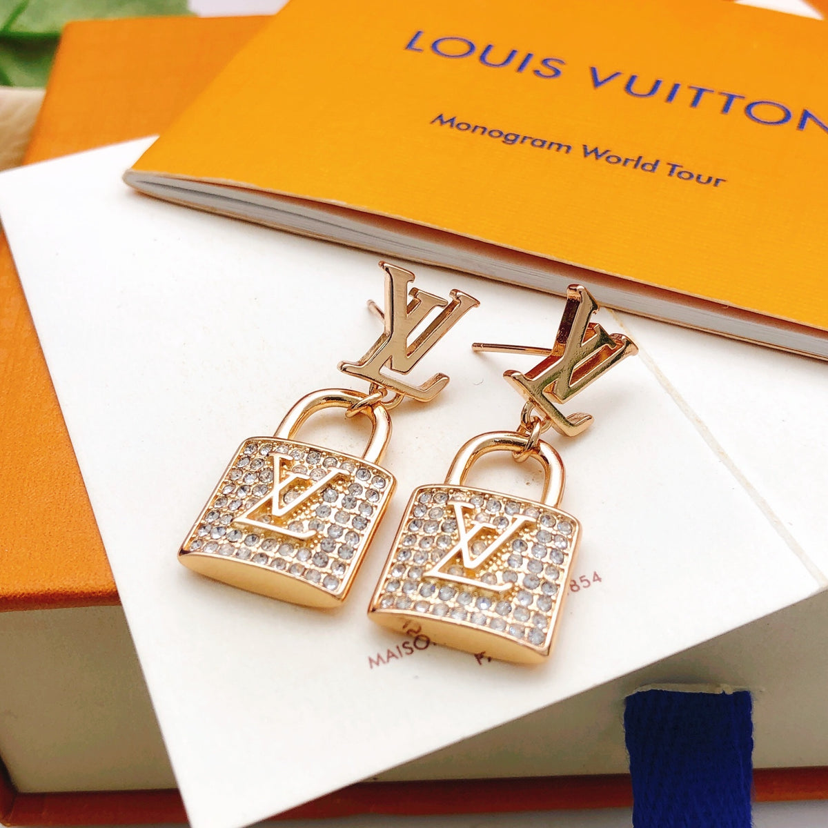 Lock Stud Earrings in Rose-Gold-Tone – Rose Gold Detail – Design 002 front product view