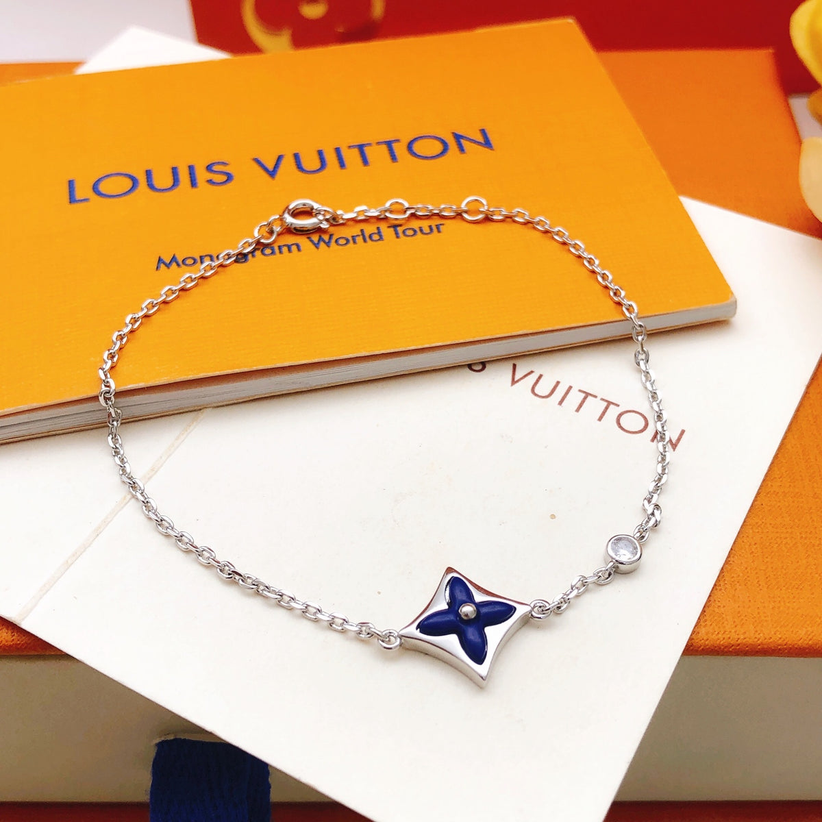 Geometric Emblem Bracelet in Gold-Tone – Blue Detail – Design 012 main product view