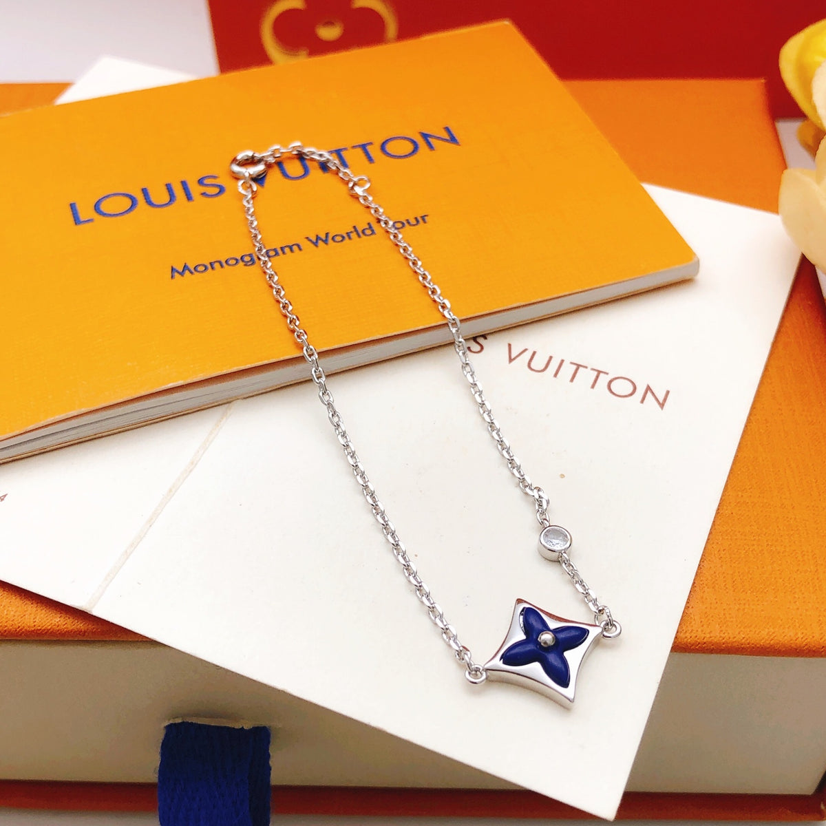 Geometric Emblem Bracelet in Gold-Tone – Blue Detail – Design 012 front product view