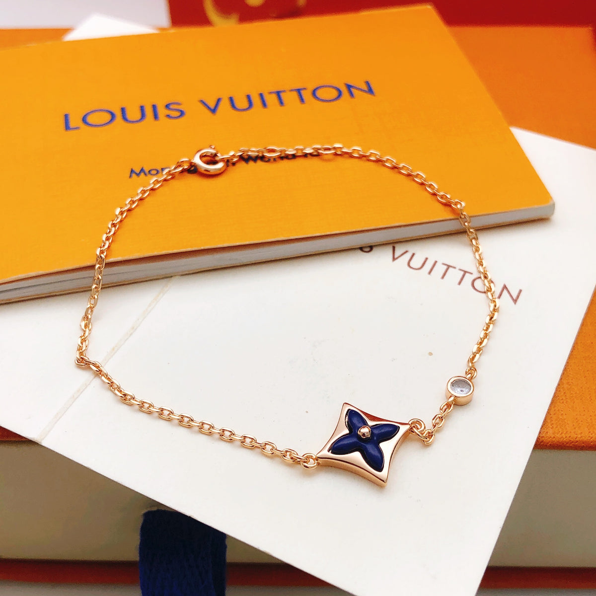 Geometric Emblem Bracelet in Gold-Tone – Blue Detail – Design 011 main product view
