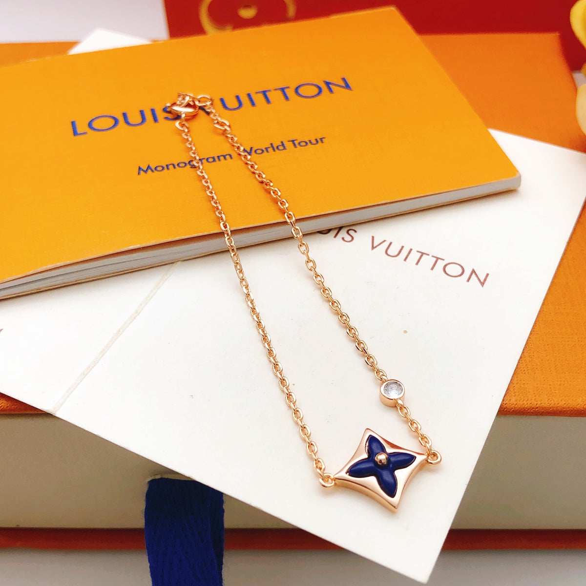 Geometric Emblem Bracelet in Gold-Tone – Blue Detail – Design 011 front product view