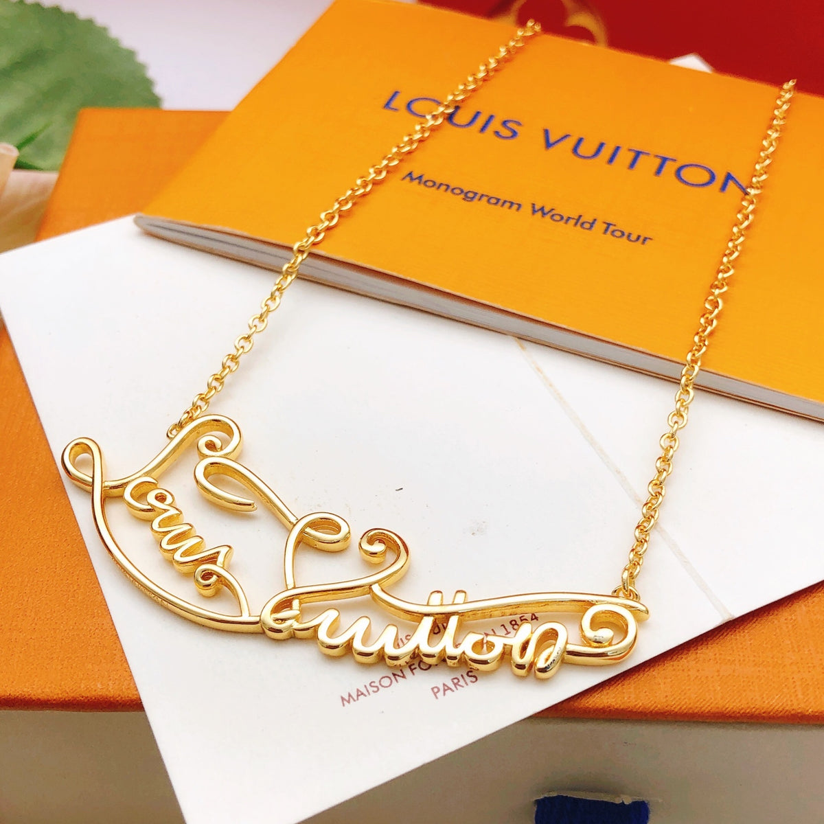 Letter Emblem Pendant Necklace in Gold-Tone – Design 008 detail view