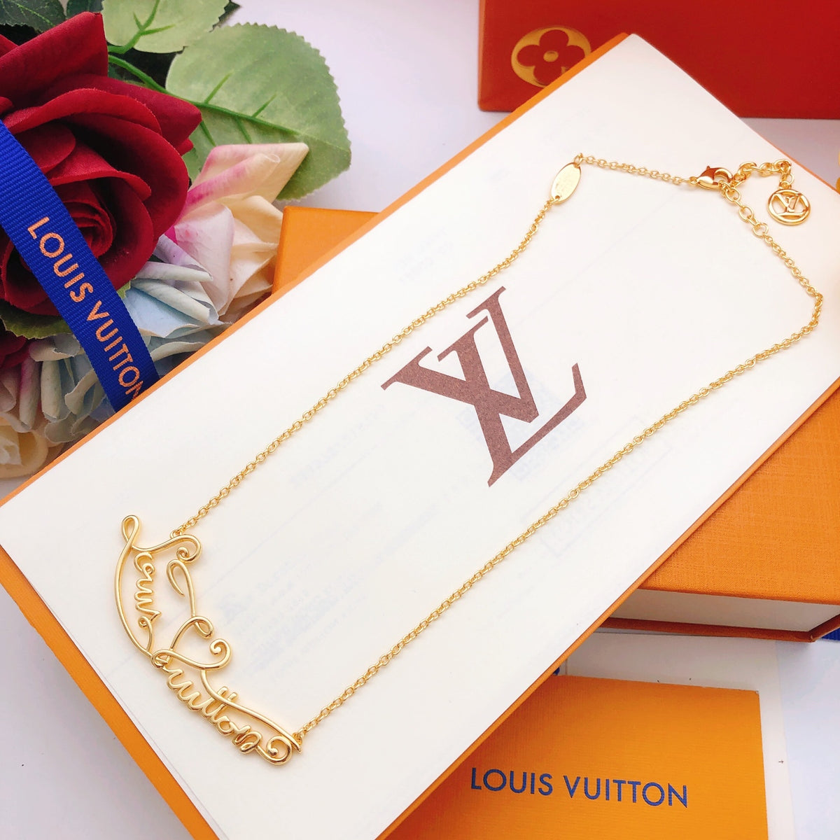 Letter Emblem Pendant Necklace in Gold-Tone – Design 008 side detail