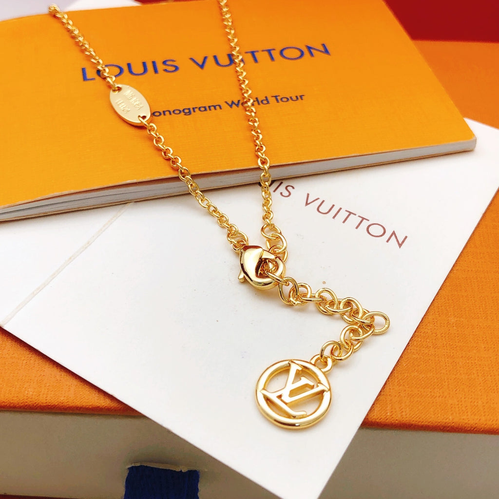 Letter Emblem Pendant Necklace in Gold-Tone – Design 002 front product view