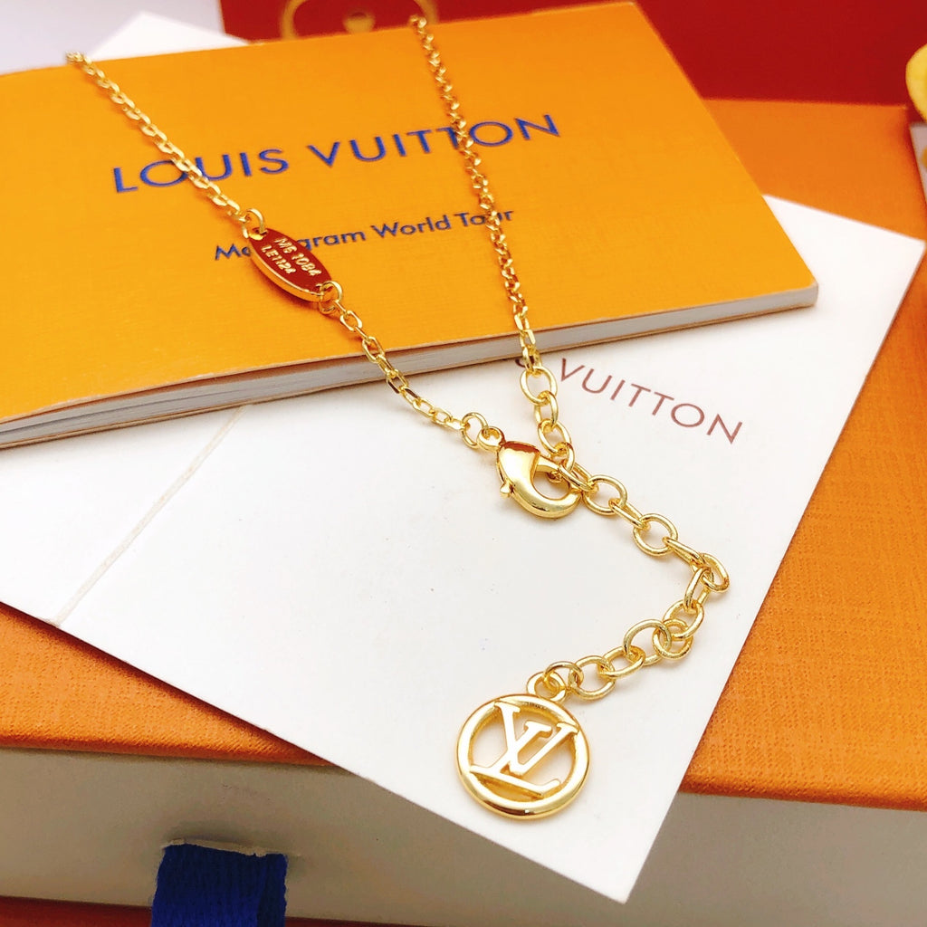 Geometric Emblem Pendant Necklace in Gold-Tone – Design 060 front product view