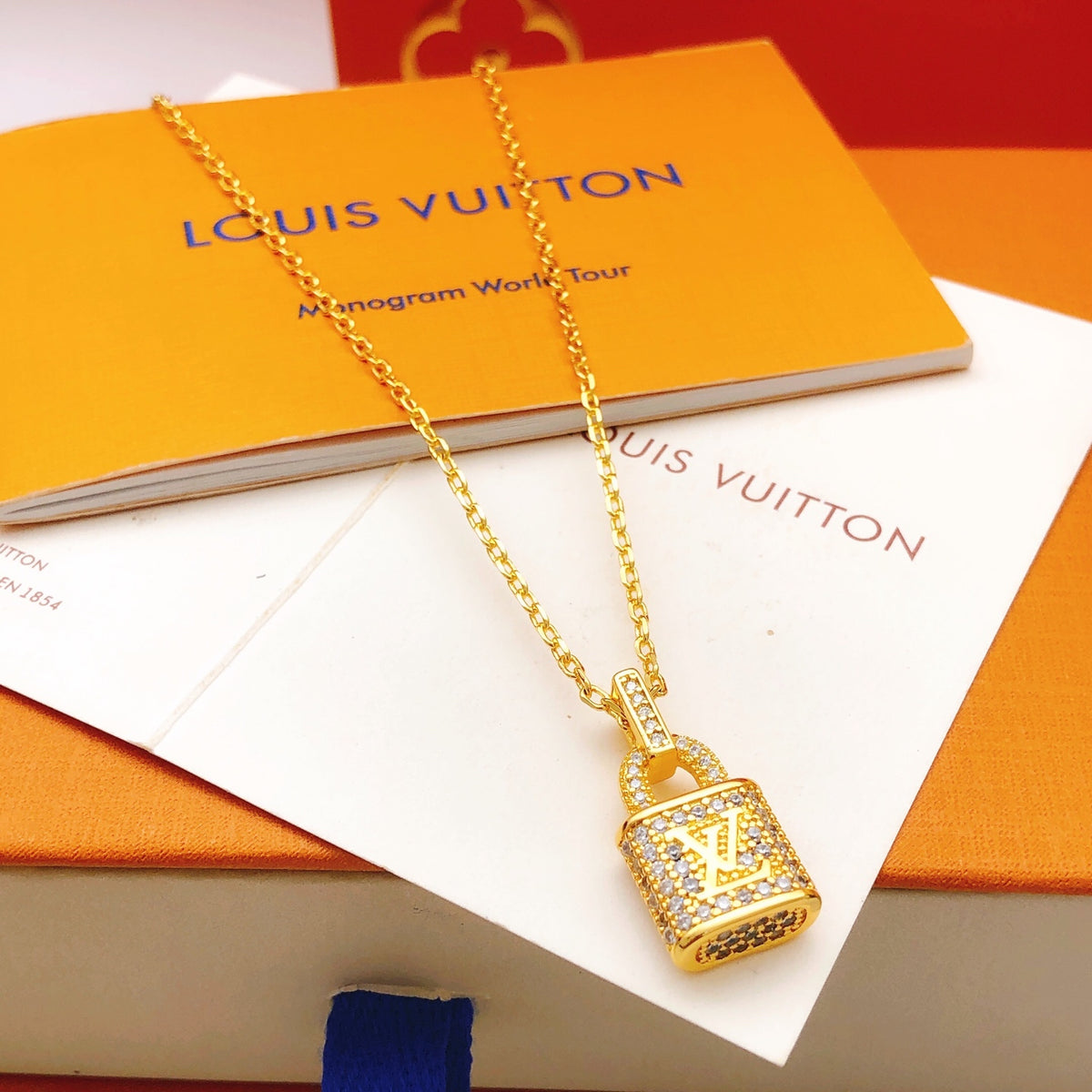 Lock Pendant Necklace in Gold-Tone – Design 010 main product view