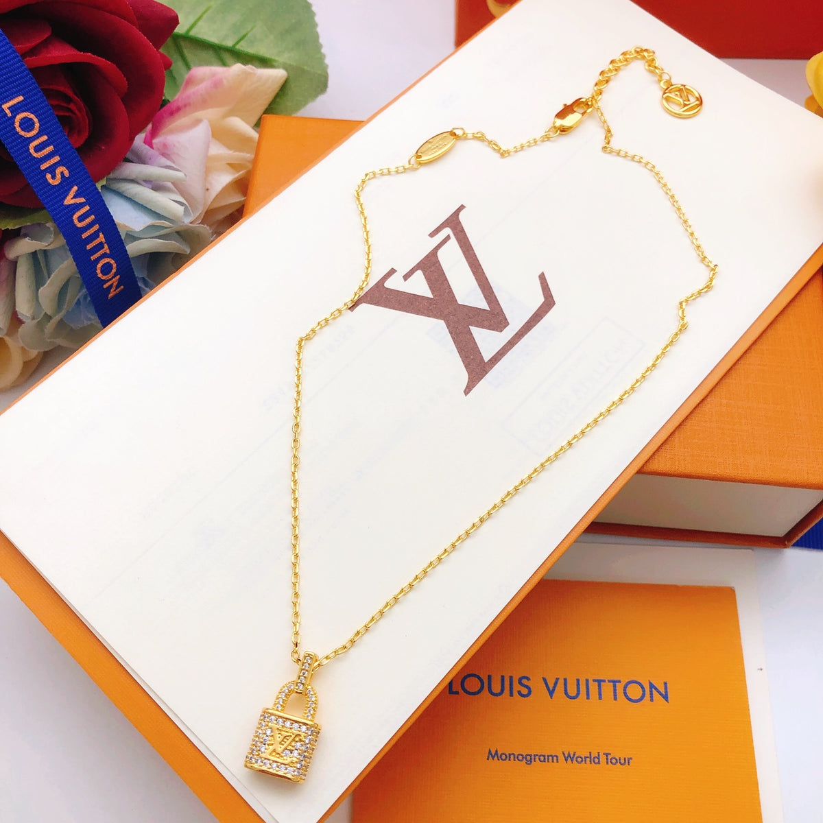 Lock Pendant Necklace in Gold-Tone – Design 005 side detail