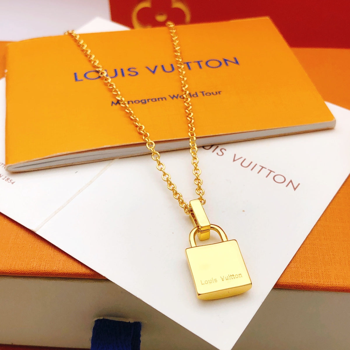 Lock Pendant Necklace in Gold-Tone – Design 002 front product view