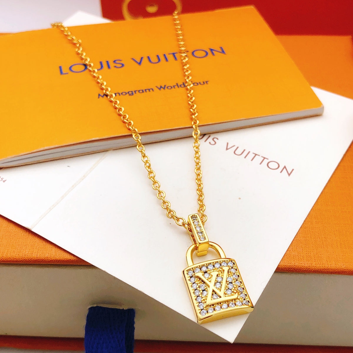 Lock Pendant Necklace in Gold-Tone – Design 007 main product view