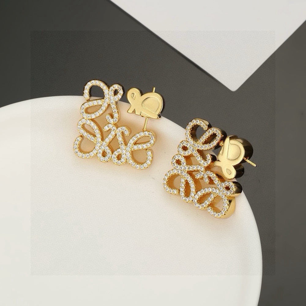Floral Motif Stud Earrings in Polished Metal-Tone – Design 03 front view