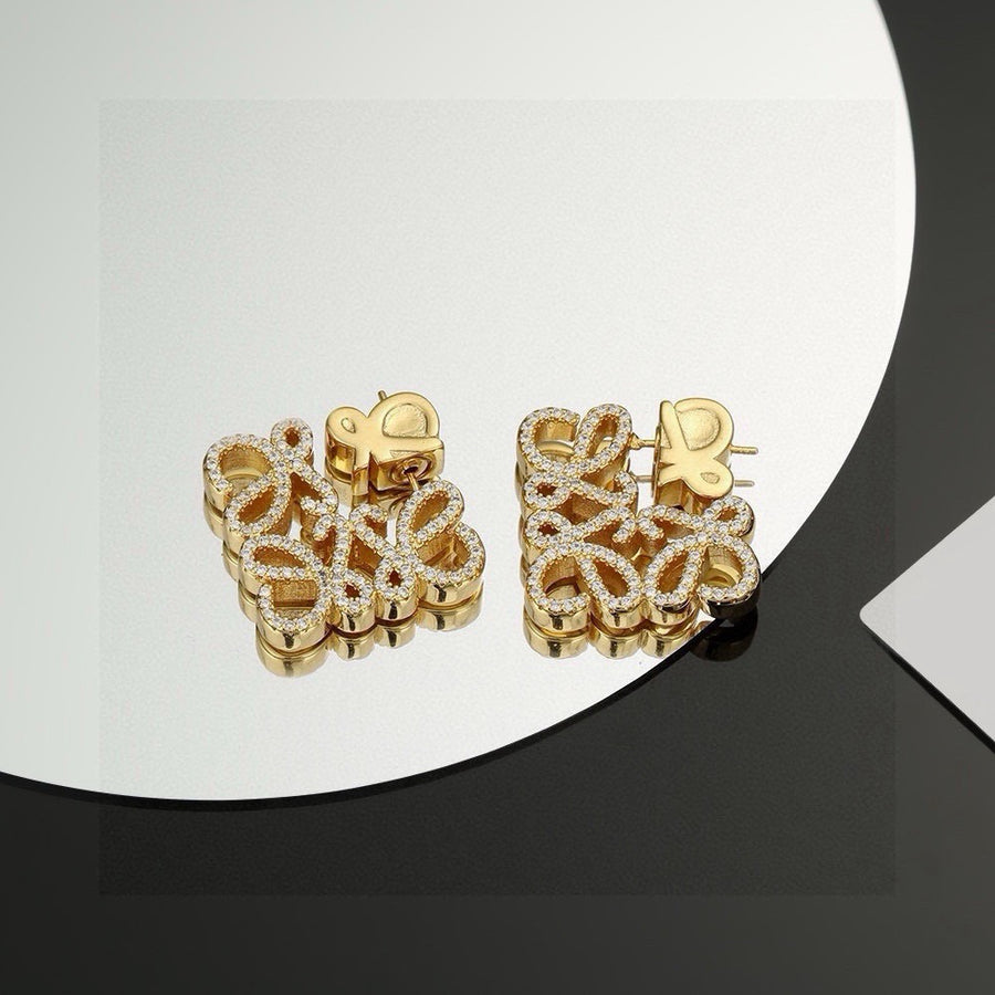 Floral Motif Stud Earrings in Polished Metal-Tone – Design 03 main product view