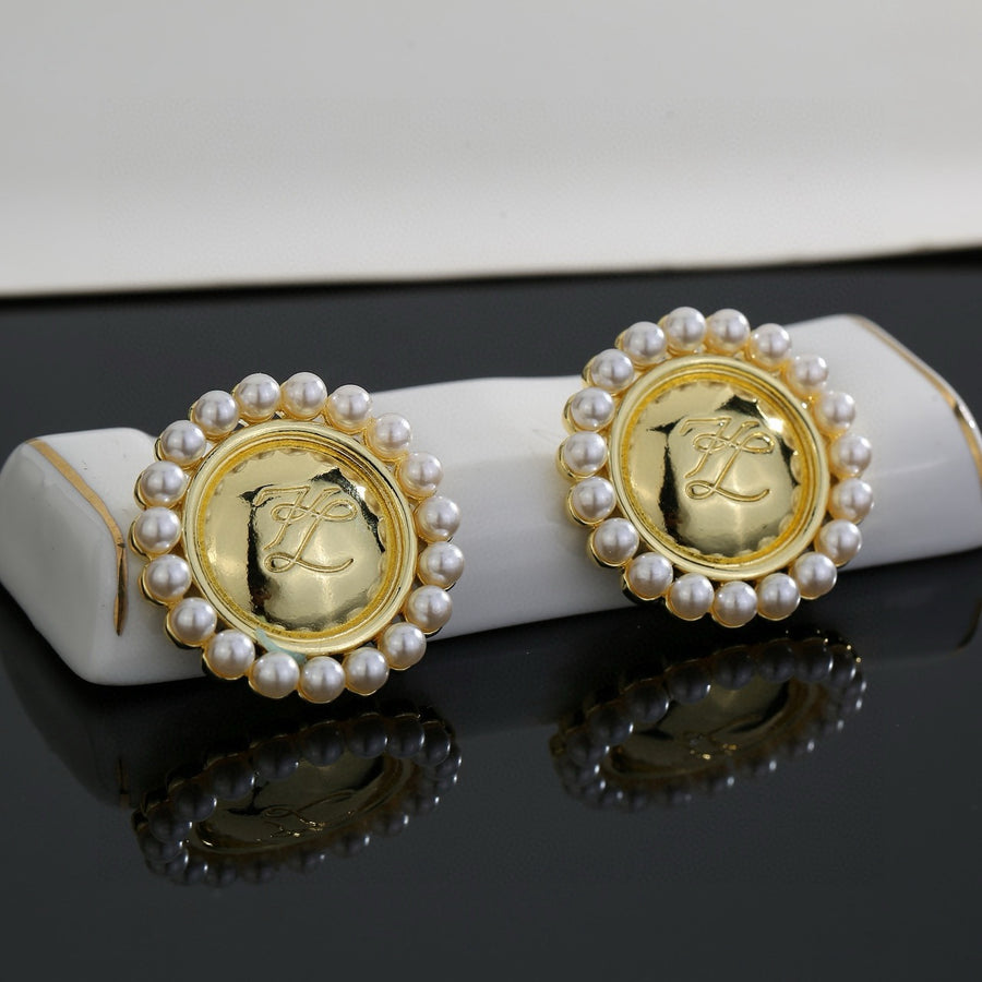 Floral Motif Stud Earrings in Gold-Tone with Crystal-Style Accents – Design 07 main product view
