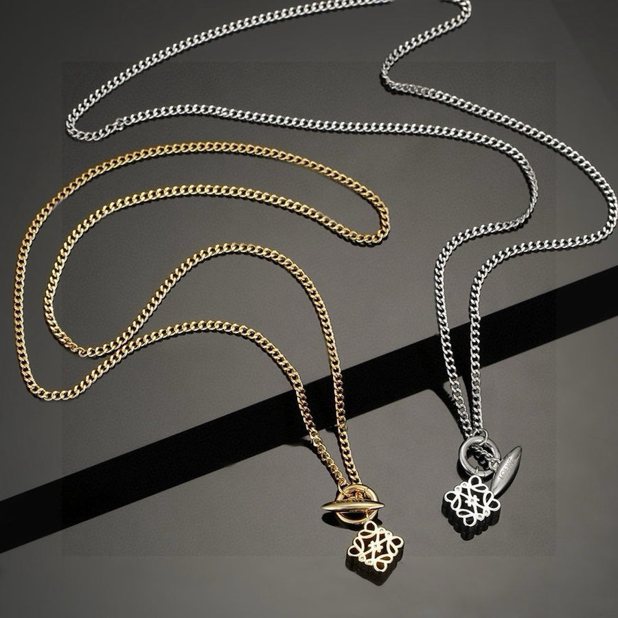 Floral Motif Pendant Necklace in Silver-Tone – Design 02 main product view