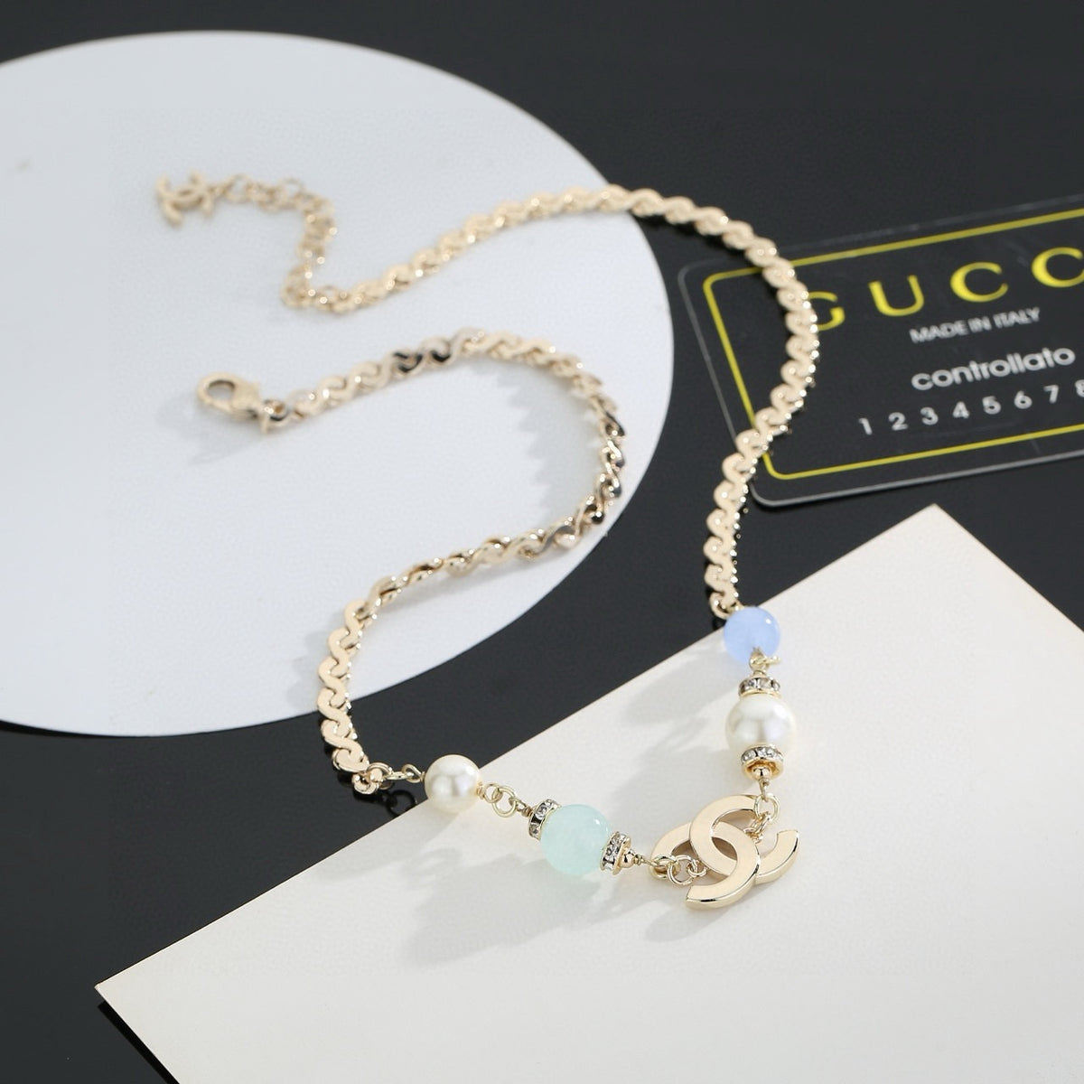 Double-C Emblem Bracelet in Polished Metal-Tone – Design 005 front product view