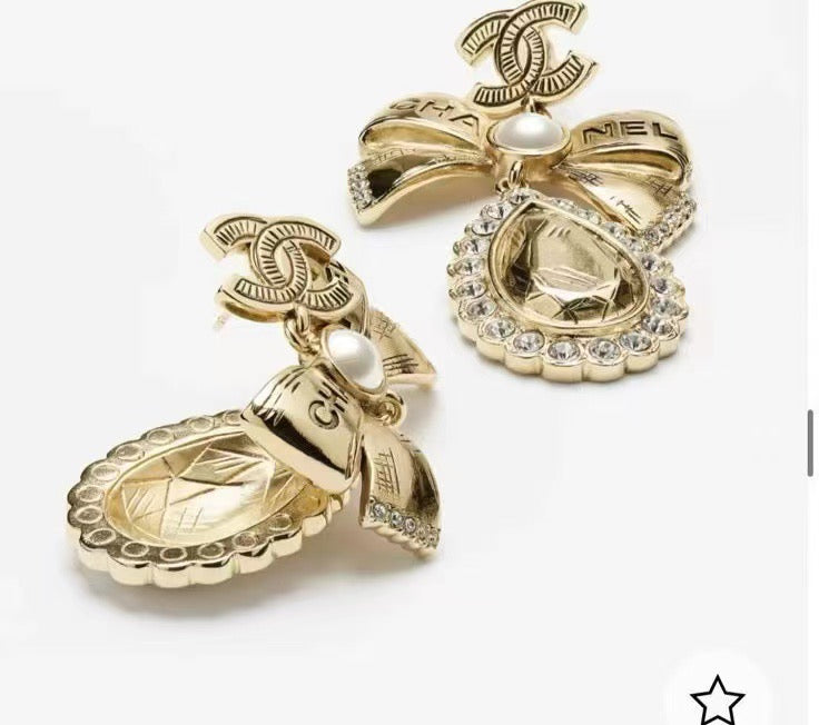 Double-C Emblem Stud Earrings in Gold-Tone – Design 014 front product view