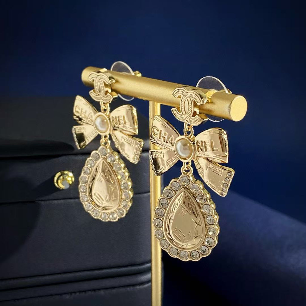 Double-C Emblem Stud Earrings in Gold-Tone – Design 038 main product view