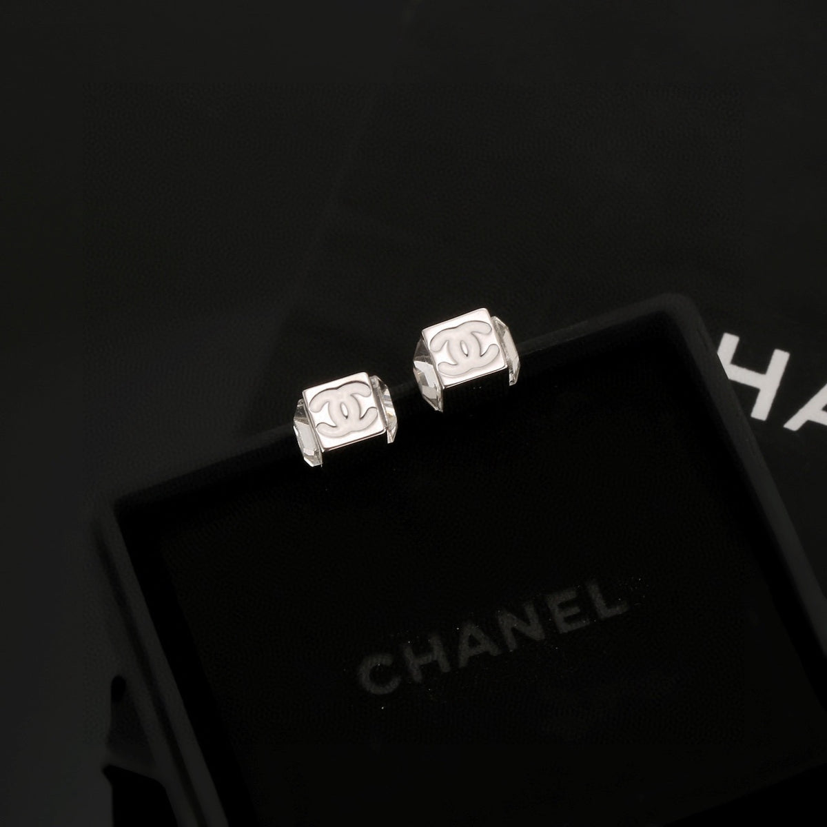 Square Pendant Necklace in Polished Metal-Tone – White Detail – Design 002 front product view