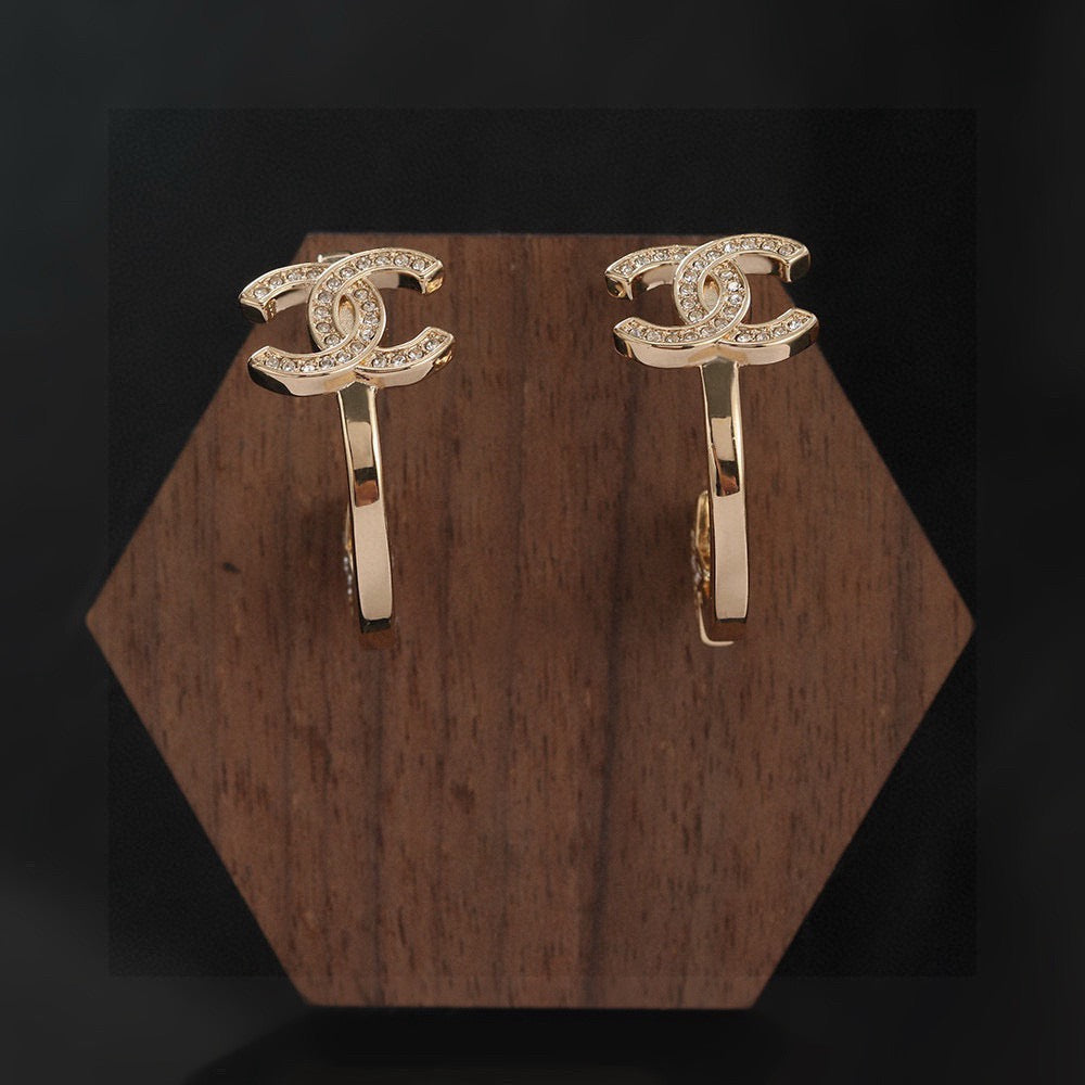 Signature Emblem Stud Earrings in Gold-Tone – Design 023 front product view