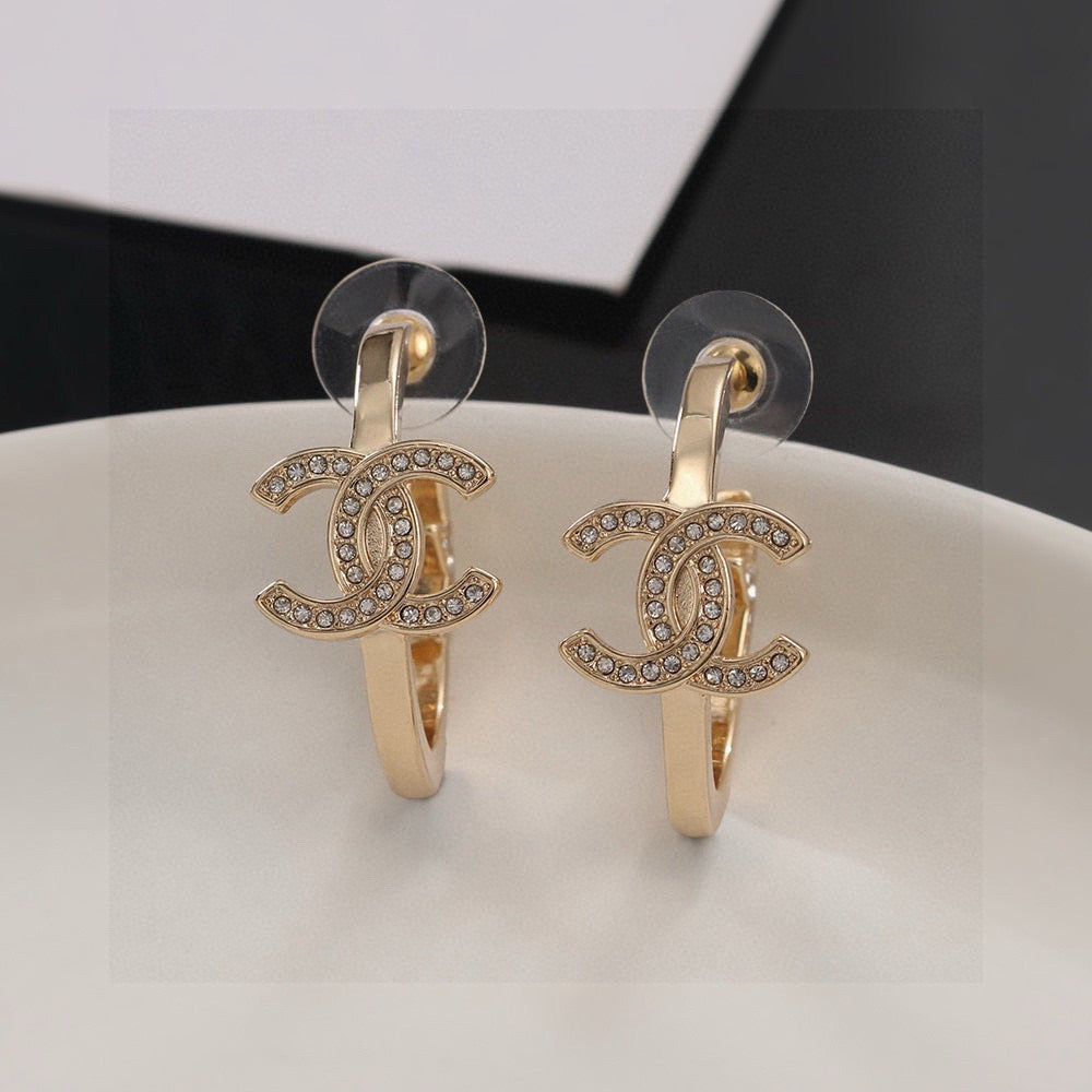 Signature Emblem Stud Earrings in Gold-Tone – Design 023 styled product view