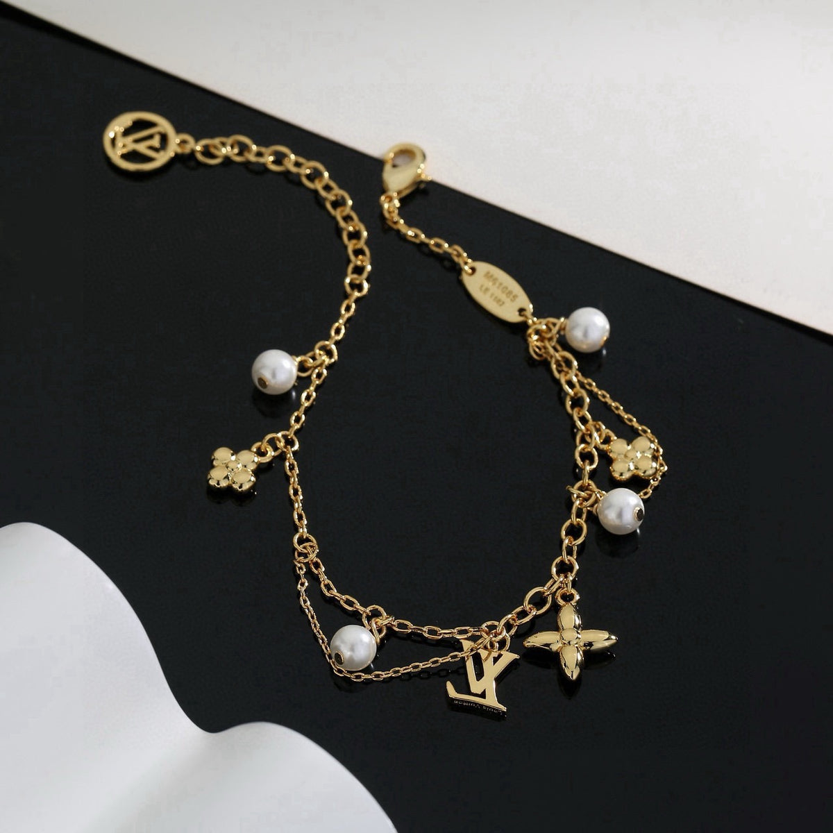 Letter Emblem Bracelet in Polished Metal-Tone – Design 015 front product view