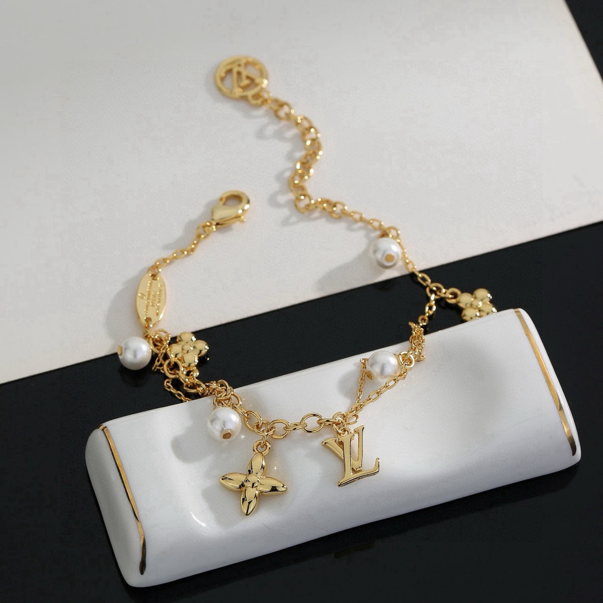 Letter Emblem Bracelet in Polished Metal-Tone – Design 036 styled product view