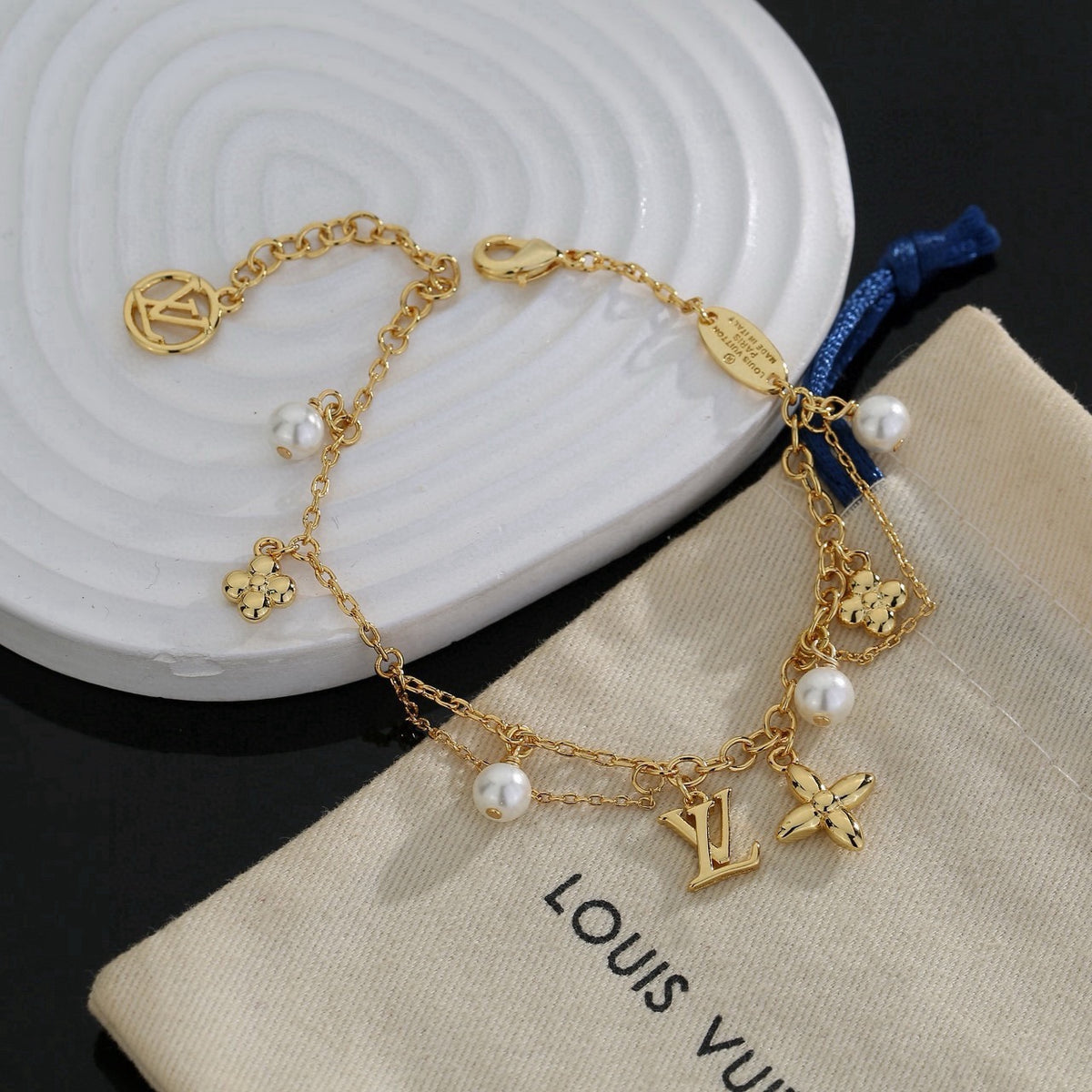 Letter Emblem Bracelet in Polished Metal-Tone – Design 036 front product view