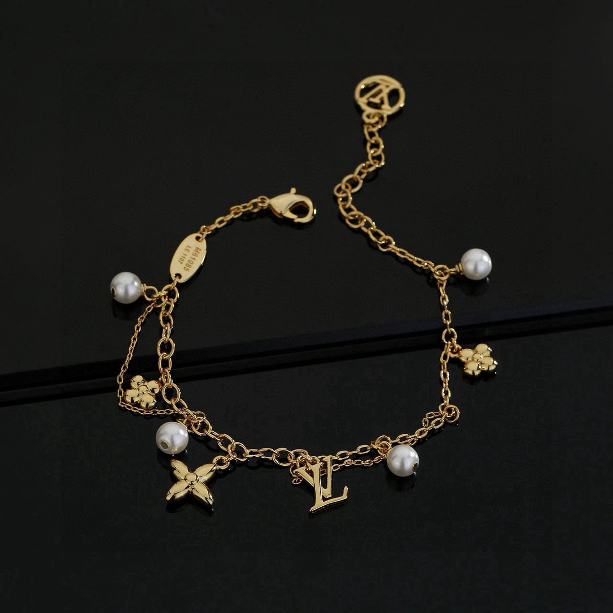 Letter Emblem Bracelet in Polished Metal-Tone – Design 036 detail view