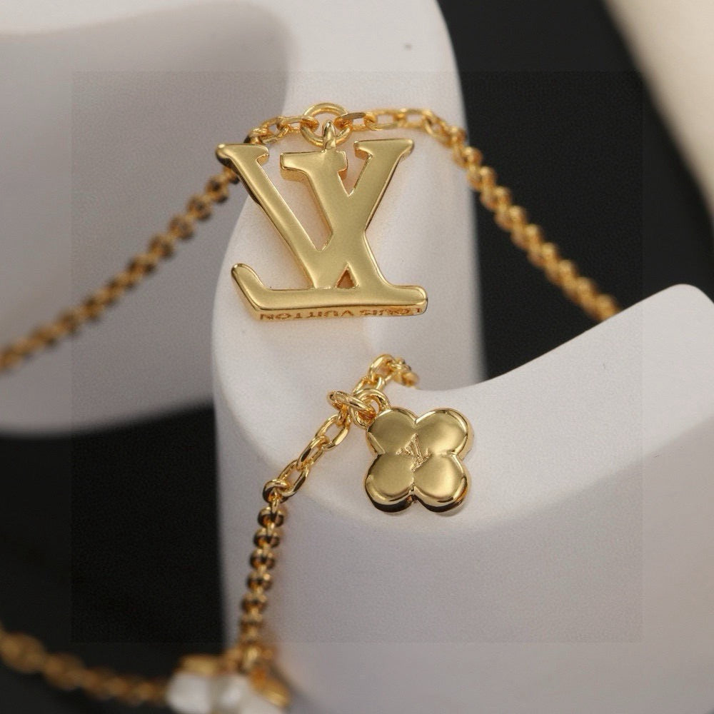 Letter Emblem Pendant Necklace in Polished Metal-Tone – Design 029 side detail