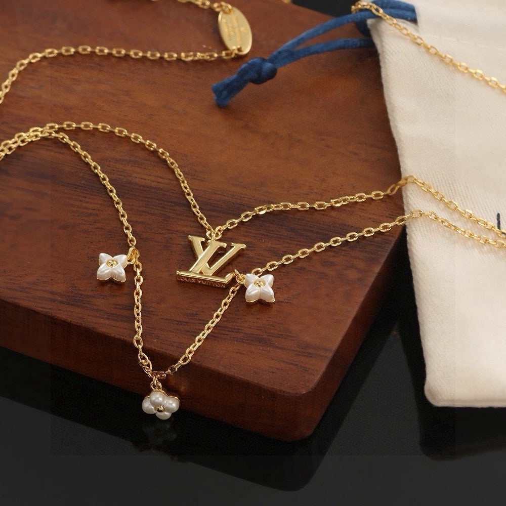 Letter Emblem Pendant Necklace in Polished Metal-Tone – Design 015 front product view