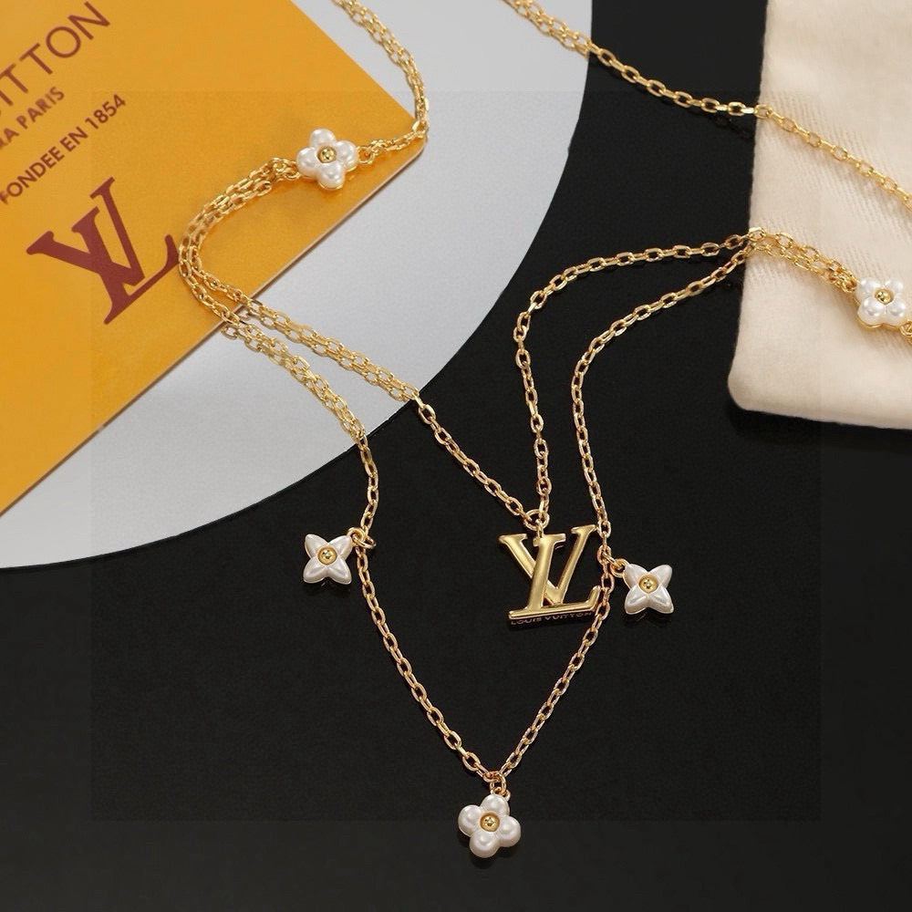 Letter Emblem Pendant Necklace in Polished Metal-Tone – Design 015 styled product view