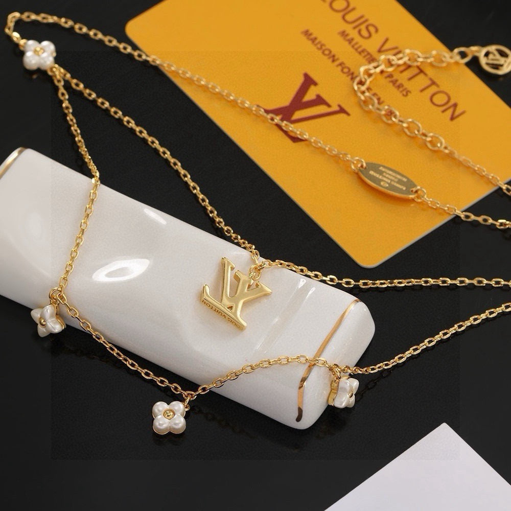 Letter Emblem Pendant Necklace in Polished Metal-Tone – Design 029 detail view
