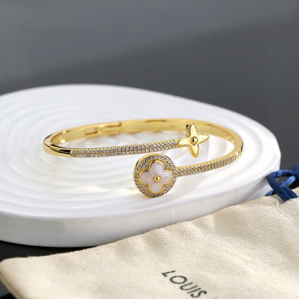Clover Bangle in Polished Metal-Tone – Clover Detail – Design 006 main product view