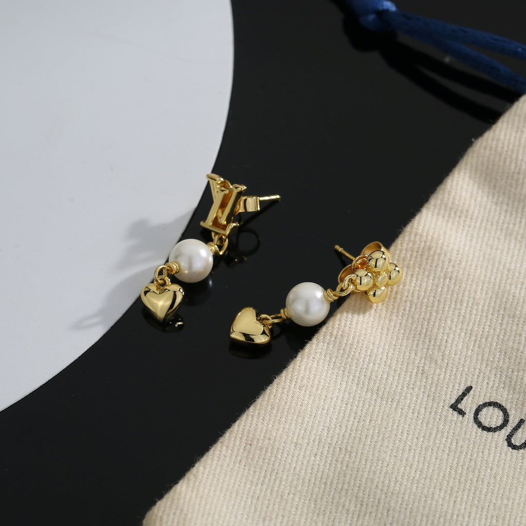 Letter Emblem Stud Earrings in Polished Metal-Tone – Design 036 styled product view