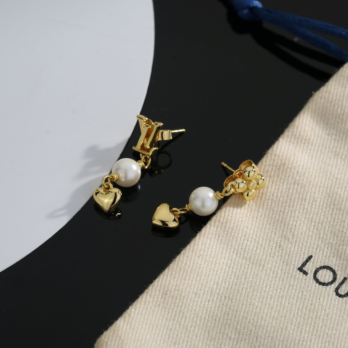 Letter Emblem Stud Earrings in Polished Metal-Tone – Design 036 styled product view