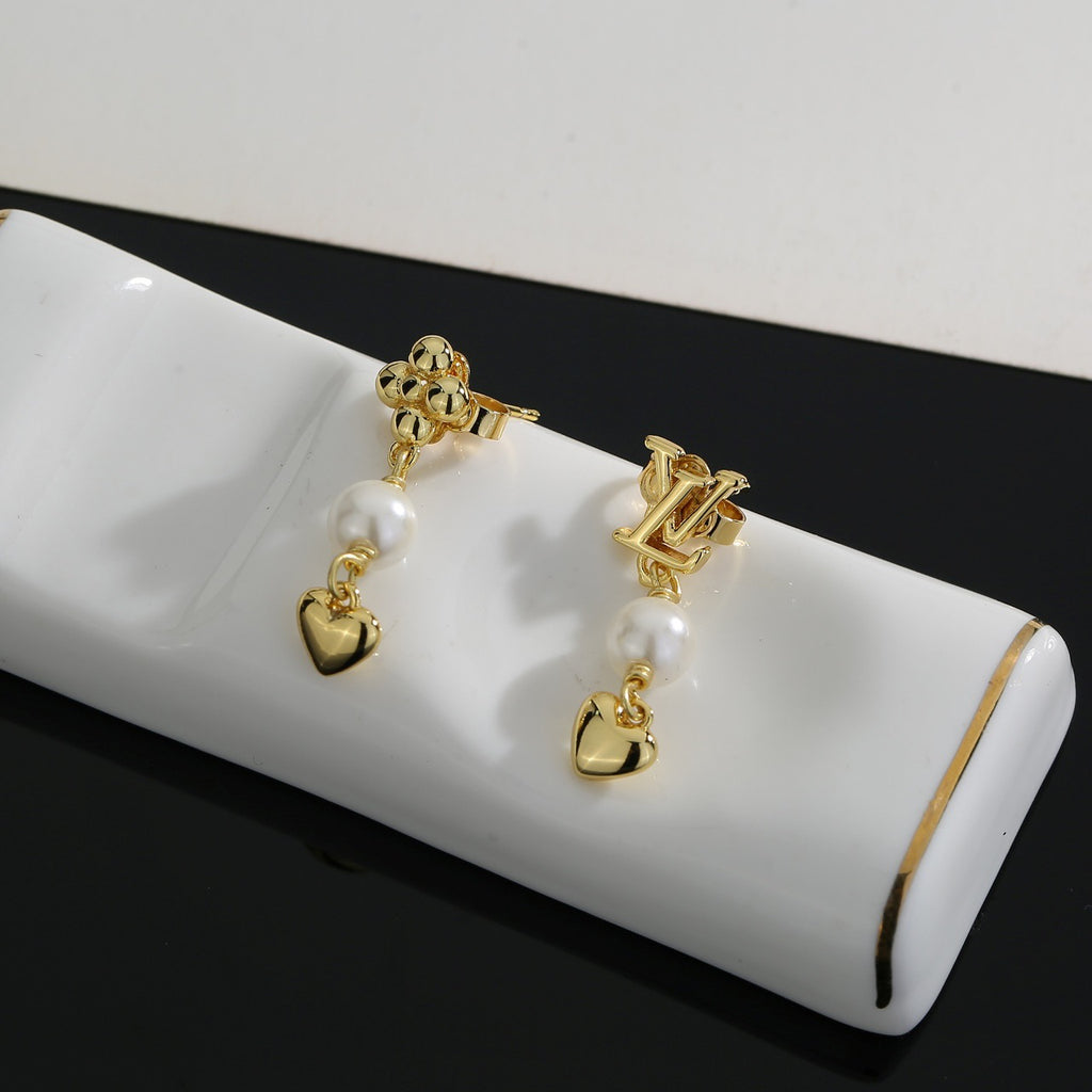 Letter Emblem Stud Earrings in Polished Metal-Tone – Design 036 main product view