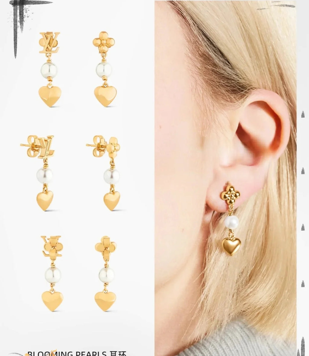 Letter Emblem Stud Earrings in Polished Metal-Tone – Design 036 detail view