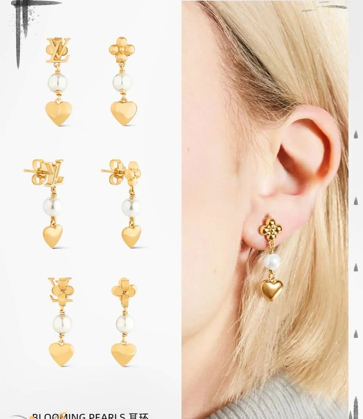 Letter Emblem Stud Earrings in Polished Metal-Tone – Design 036 detail view