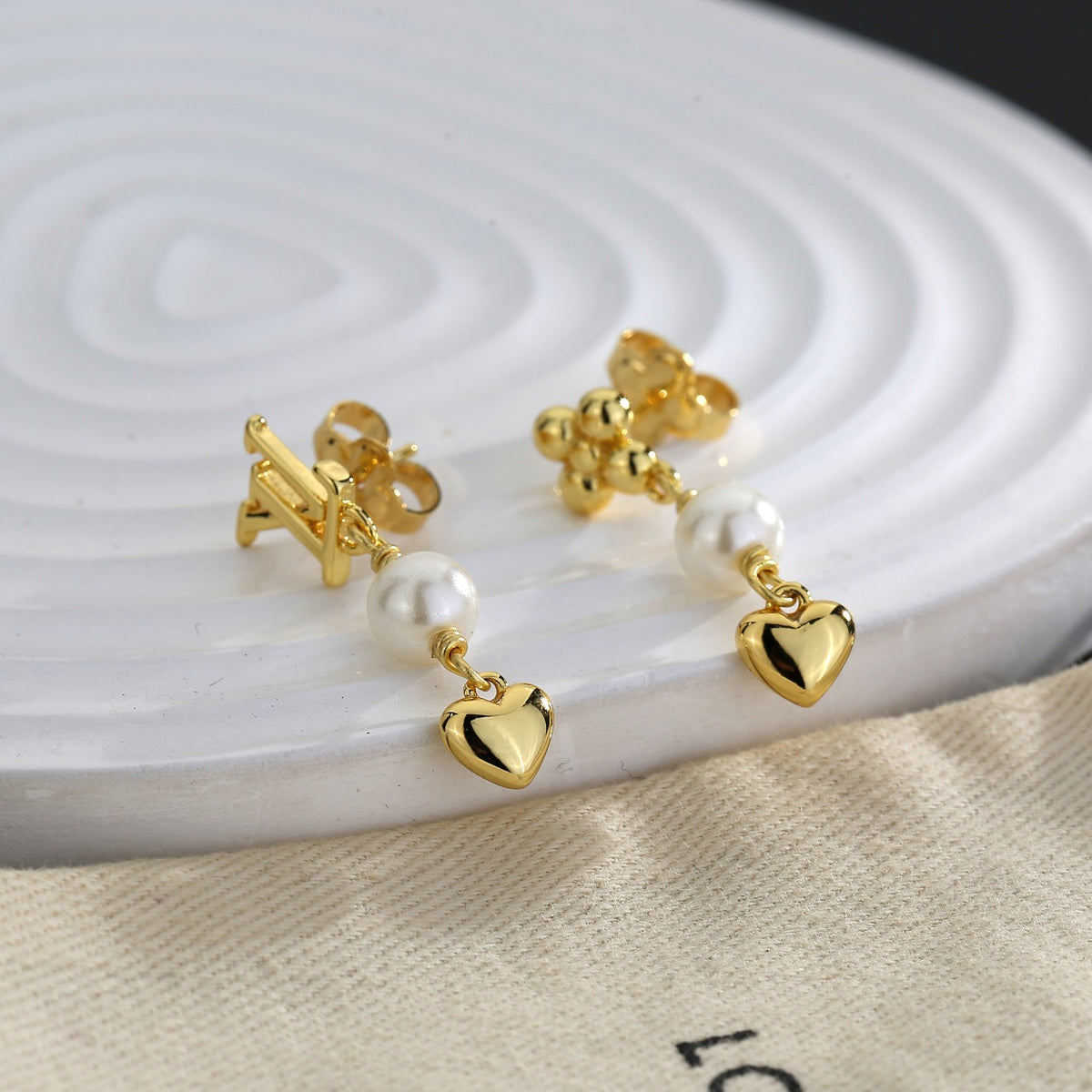 Letter Emblem Stud Earrings in Polished Metal-Tone – Design 013 main product view