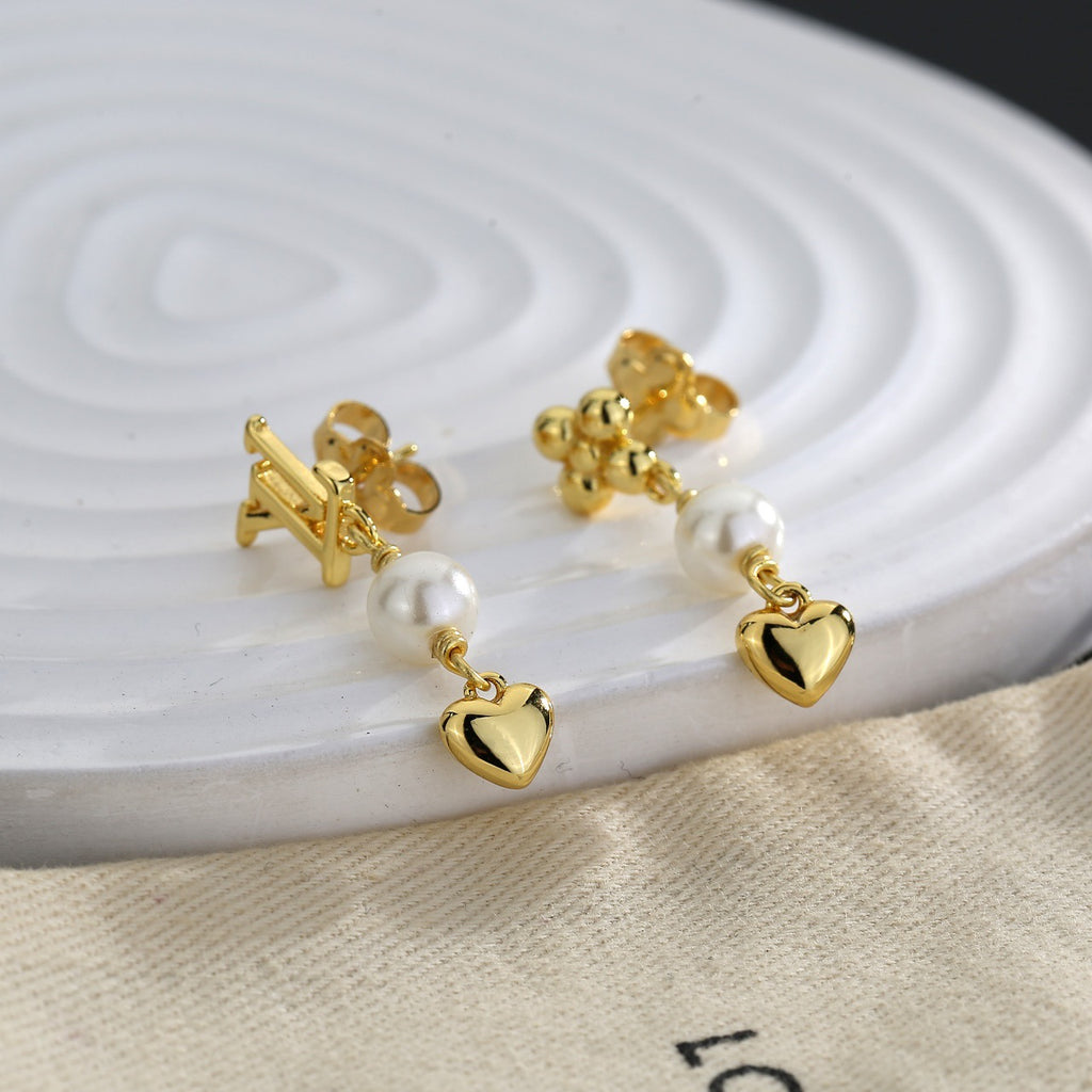 Letter Emblem Stud Earrings in Polished Metal-Tone – Design 036 main product view