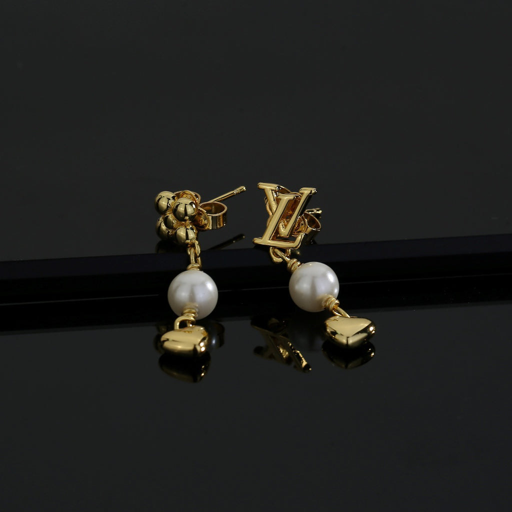 Letter Emblem Stud Earrings in Polished Metal-Tone – Design 036 front product view