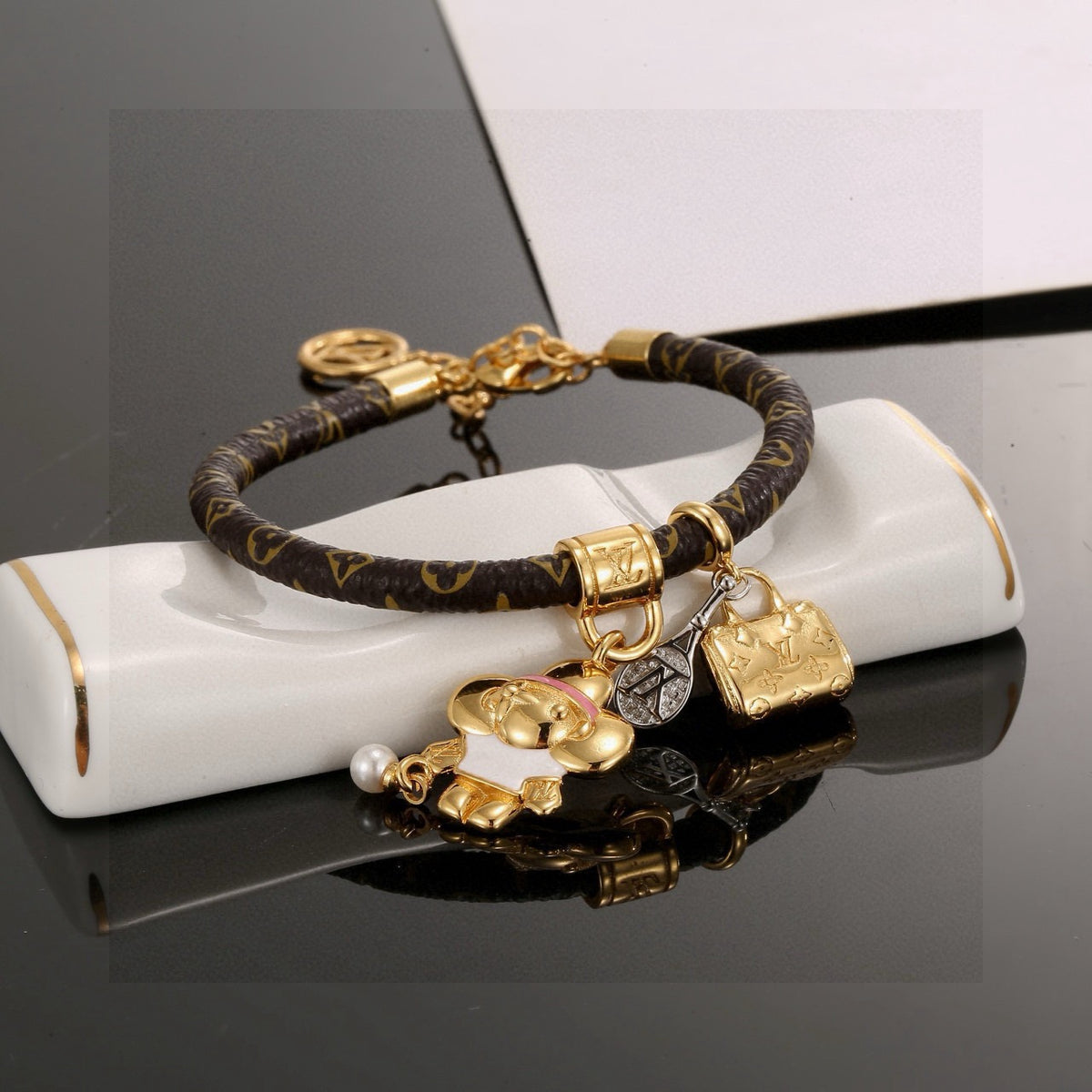 Floral Bangle in Polished Metal-Tone – Design 002 front product view