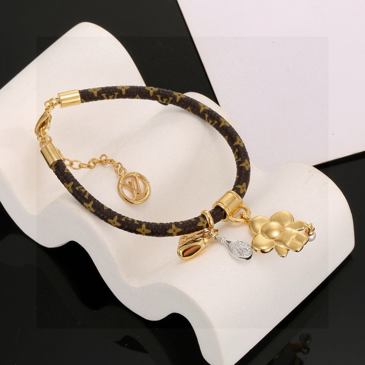 Floral Bangle in Polished Metal-Tone – Design 002 detail view